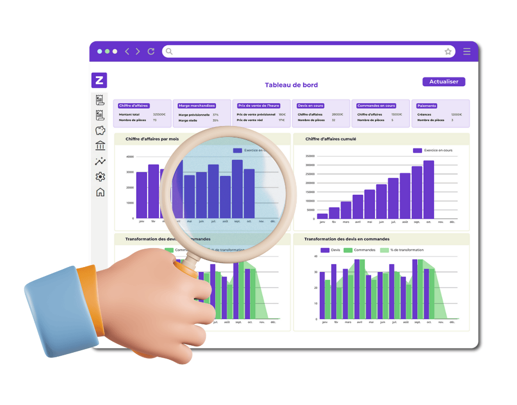 Tableau de bord gesco avancé, logiciel de devis facturation zenfirst