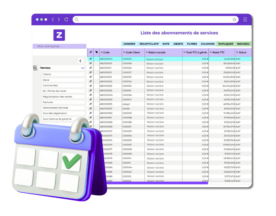 Factures récurrentes avec zenfirst Gesco